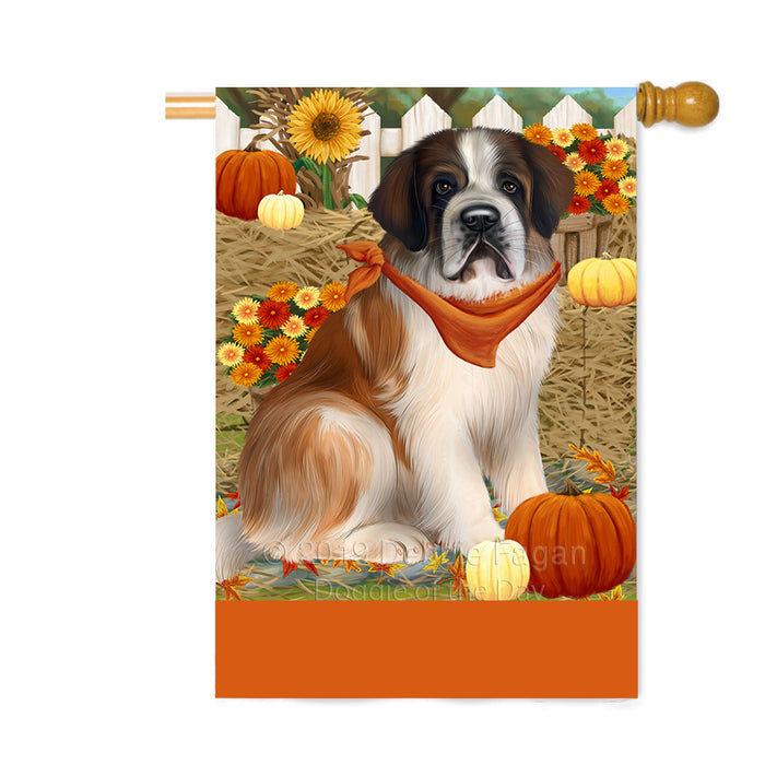 Personalized Fall Autumn Greeting Saint Bernard Dog with Pumpkins Custom House Flag FLG-DOTD-A62129