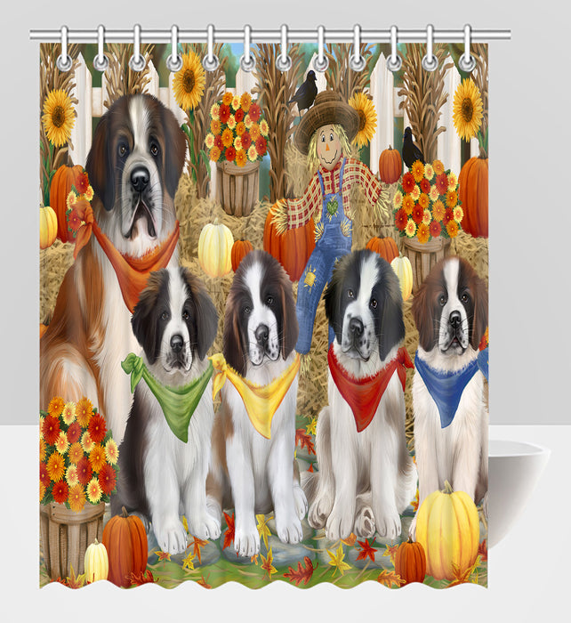 Fall Festive Harvest Time Gathering Saint Bernard Dogs Shower Curtain