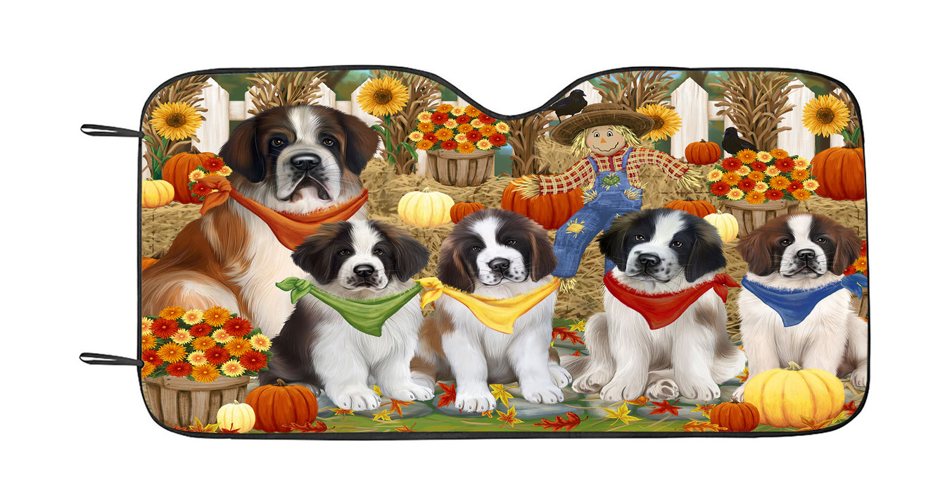 Fall Festive Harvest Time Gathering Saint Bernard Dogs Car Sun Shade