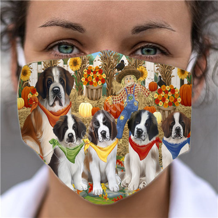 Fall Festive Harvest Time Gathering  Saint Bernard Dogs Face Mask FM48577
