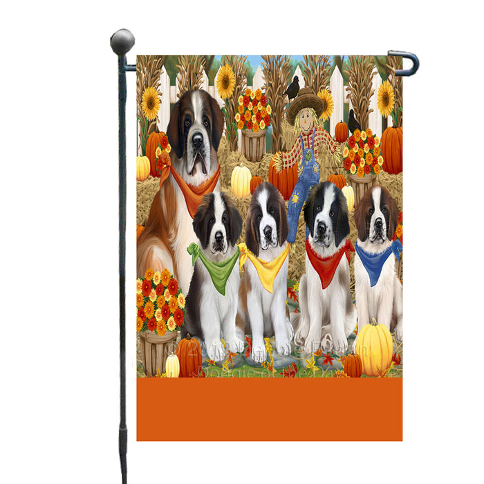 Personalized Fall Festive Gathering Saint Bernard Dogs with Pumpkins Custom Garden Flags GFLG-DOTD-A62074