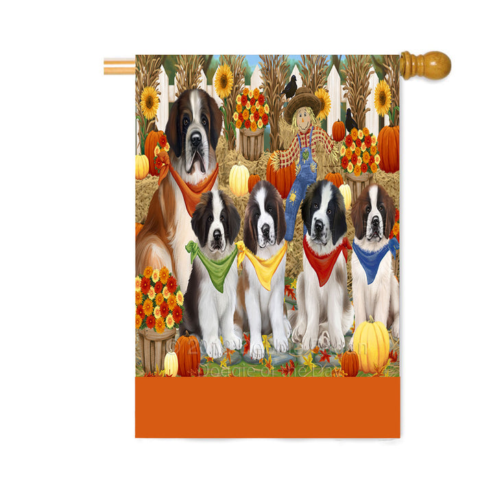 Personalized Fall Festive Gathering Saint Bernard Dogs with Pumpkins Custom House Flag FLG-DOTD-A62130