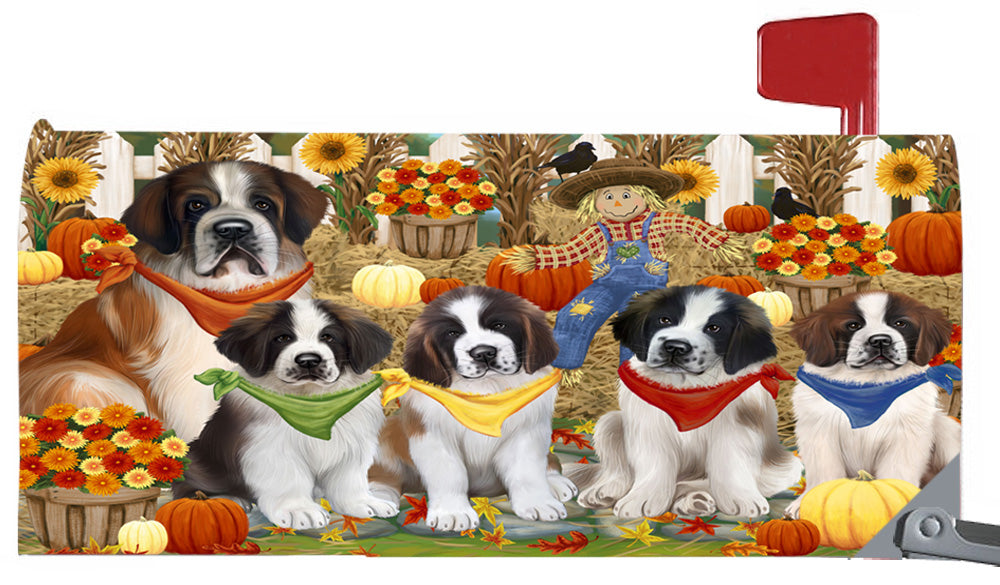 Fall Festive Harvest Time Gathering St. Bernard Dogs 6.5 x 19 Inches Magnetic Mailbox Cover Post Box Cover Wraps Garden Yard Décor MBC49120