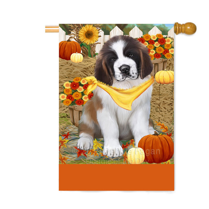 Personalized Fall Autumn Greeting Saint Bernard Dog with Pumpkins Custom House Flag FLG-DOTD-A62131