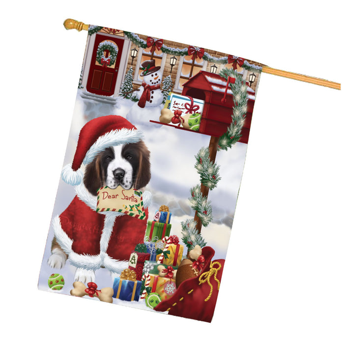 Dear Santa Mailbox Christmas Saint Bernard Dog House Flag Outdoor Decorative Double Sided Pet Portrait Weather Resistant Premium Quality Animal Printed Home Decorative Flags 100% Polyester FLG67950