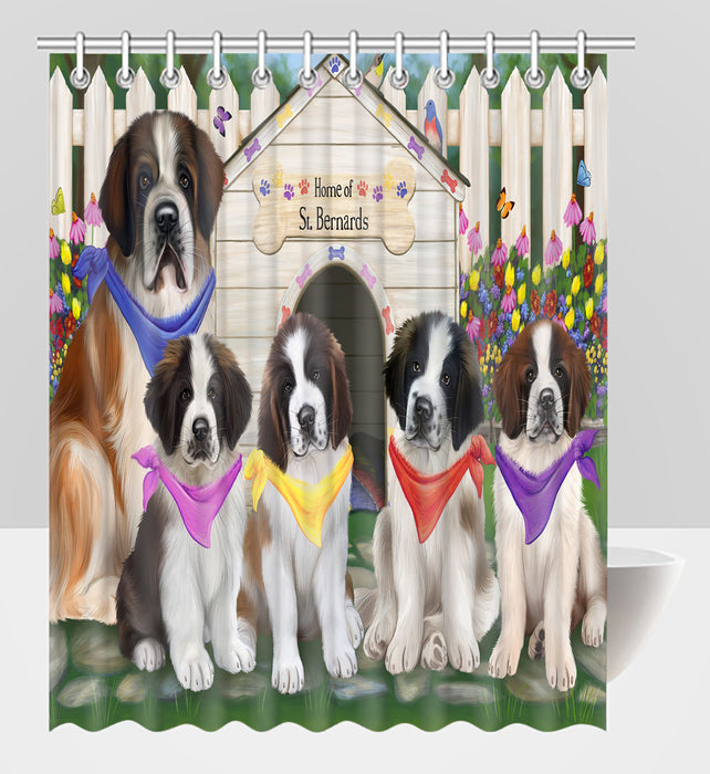 Spring Dog House Saint Bernard Dogs Shower Curtain