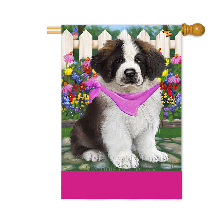 Personalized Spring Floral Saint Bernard Dog Custom House Flag FLG-DOTD-A63074