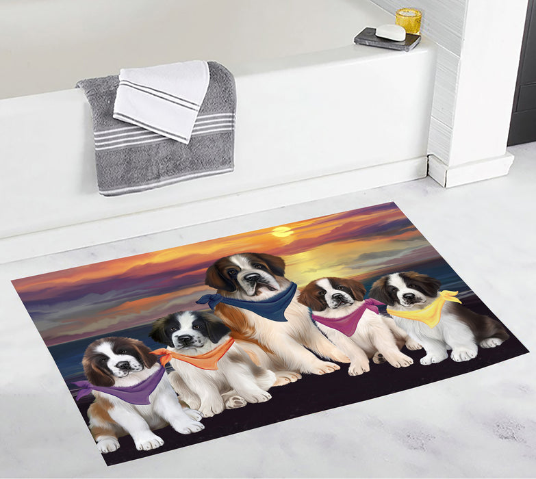Family Sunset Portrait Saint Bernard Dogs Bath Mat