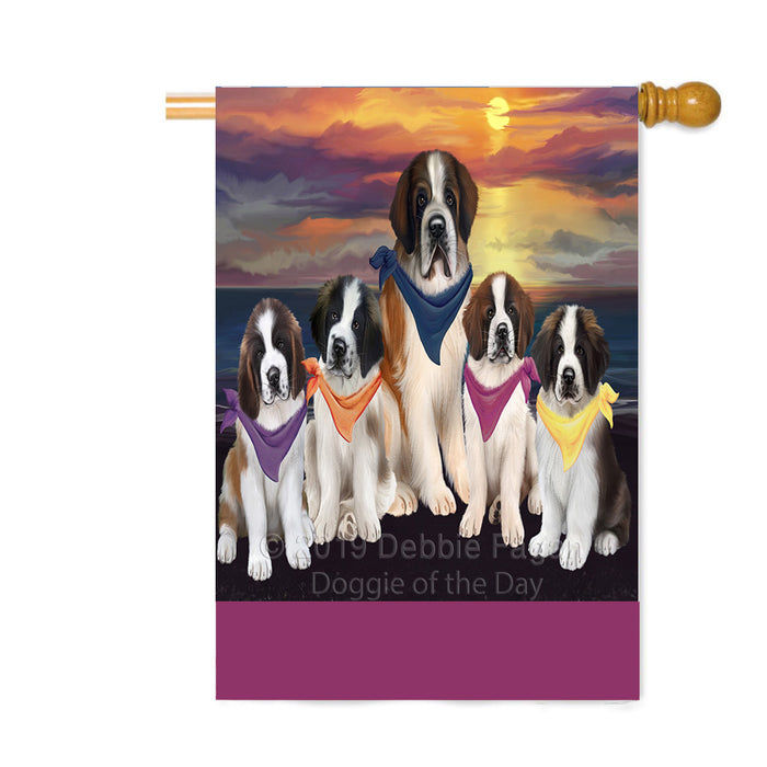 Personalized Family Sunset Portrait Saint Bernard Dogs Custom House Flag FLG-DOTD-A60692