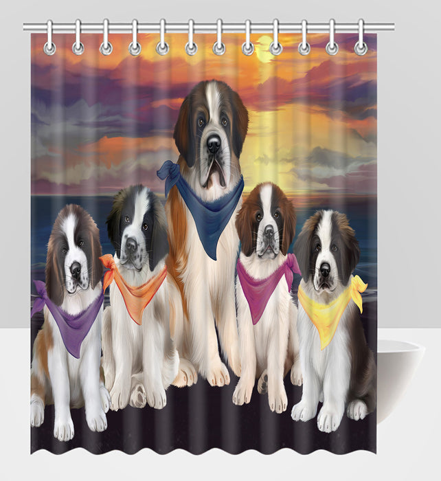 Family Sunset Portrait Saint Bernard Dogs Shower Curtain