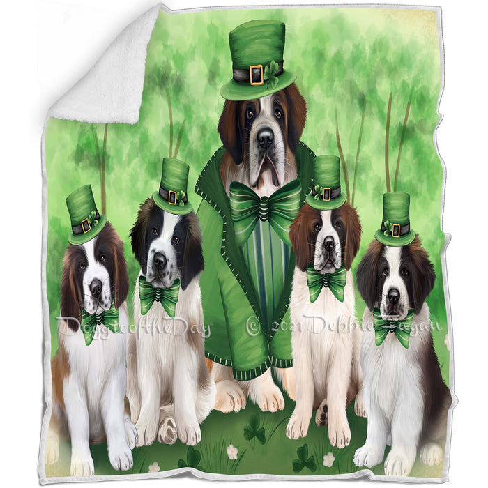 St. Patricks Day Irish Family Portrait Saint Bernards Dog Blanket BLNKT58854