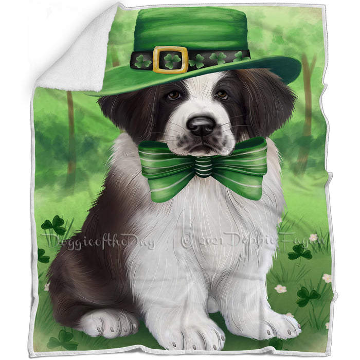 St. Patricks Day Irish Portrait Saint Bernard Dog Blanket BLNKT58863