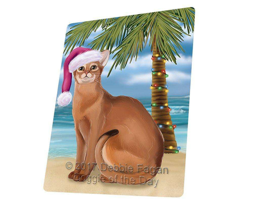 Summertime Happy Holidays Christmas Abyssinian Cat On Tropical Island Beach Magnet Mini (3.5" x 2") D133