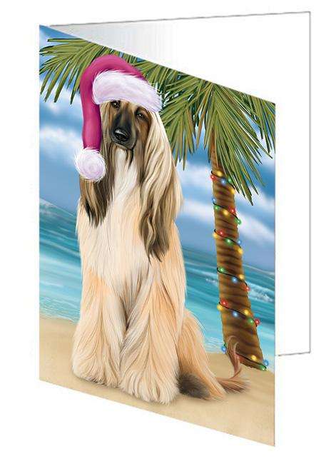 Summertime Happy Holidays Christmas Afghan Hound Dog on Tropical Island Beach Handmade Artwork Assorted Pets Greeting Cards and Note Cards with Envelopes for All Occasions and Holiday Seasons GCD67586
