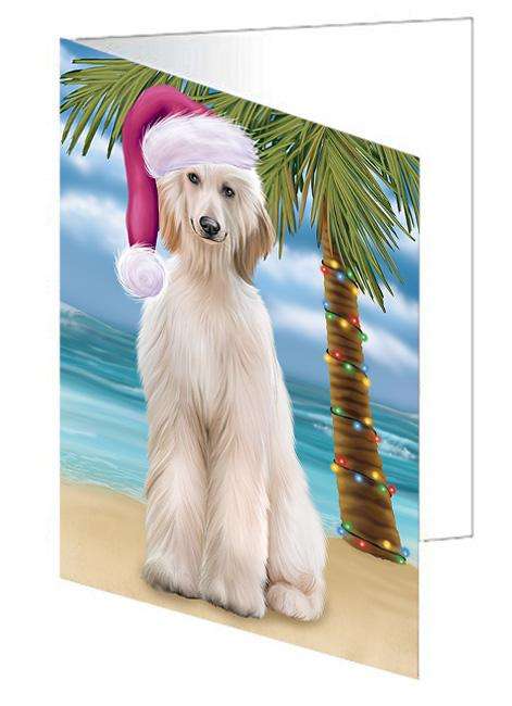Summertime Happy Holidays Christmas Afghan Hound Dog on Tropical Island Beach Handmade Artwork Assorted Pets Greeting Cards and Note Cards with Envelopes for All Occasions and Holiday Seasons GCD67589