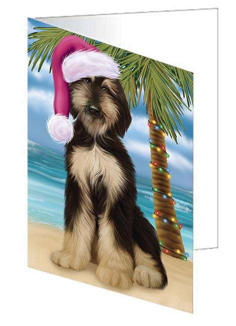 Summertime Happy Holidays Christmas Afghan Hound Dog on Tropical Island Beach Handmade Artwork Assorted Pets Greeting Cards and Note Cards with Envelopes for All Occasions and Holiday Seasons GCD67592