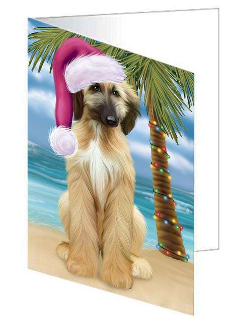 Summertime Happy Holidays Christmas Afghan Hound Dog on Tropical Island Beach Handmade Artwork Assorted Pets Greeting Cards and Note Cards with Envelopes for All Occasions and Holiday Seasons GCD67595