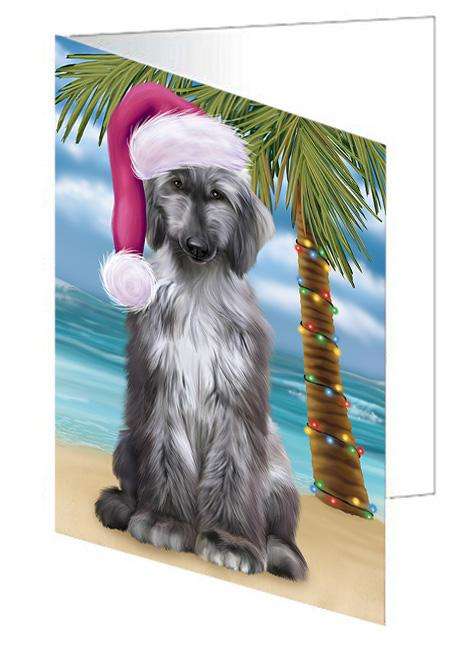 Summertime Happy Holidays Christmas Afghan Hound Dog on Tropical Island Beach Handmade Artwork Assorted Pets Greeting Cards and Note Cards with Envelopes for All Occasions and Holiday Seasons GCD67598