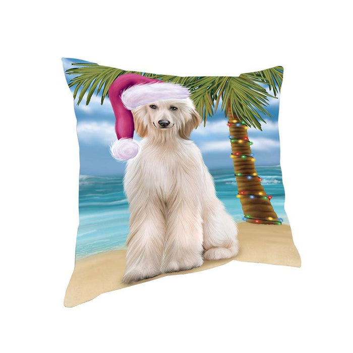 Summertime Happy Holidays Christmas Afghan Hound Dog on Tropical Island Beach Pillow PIL74704