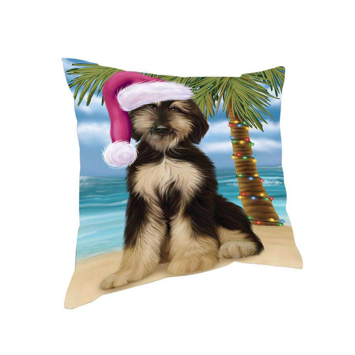 Summertime Happy Holidays Christmas Afghan Hound Dog on Tropical Island Beach Pillow PIL74708