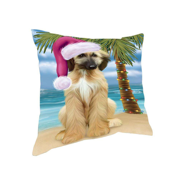 Summertime Happy Holidays Christmas Afghan Hound Dog on Tropical Island Beach Pillow PIL74712