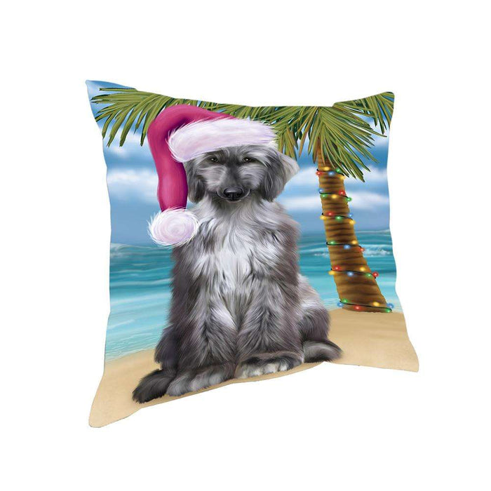 Summertime Happy Holidays Christmas Afghan Hound Dog on Tropical Island Beach Pillow PIL74716