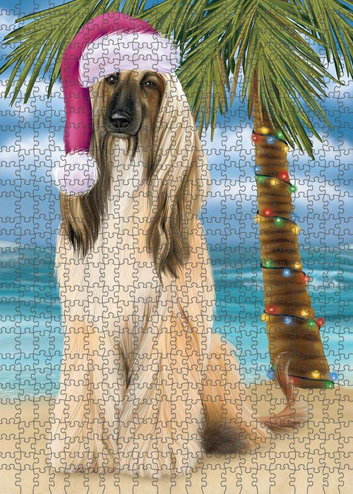 Summertime Happy Holidays Christmas Afghan Hound Dog on Tropical Island Beach Puzzle with Photo Tin PUZL85232