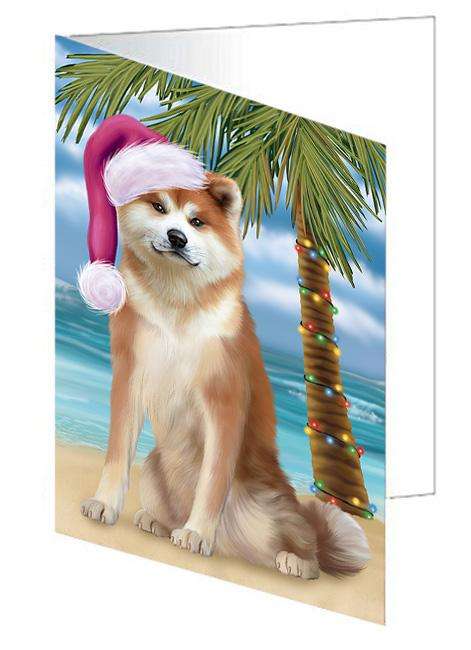 Summertime Happy Holidays Christmas Akita Dog on Tropical Island Beach Handmade Artwork Assorted Pets Greeting Cards and Note Cards with Envelopes for All Occasions and Holiday Seasons GCD67601