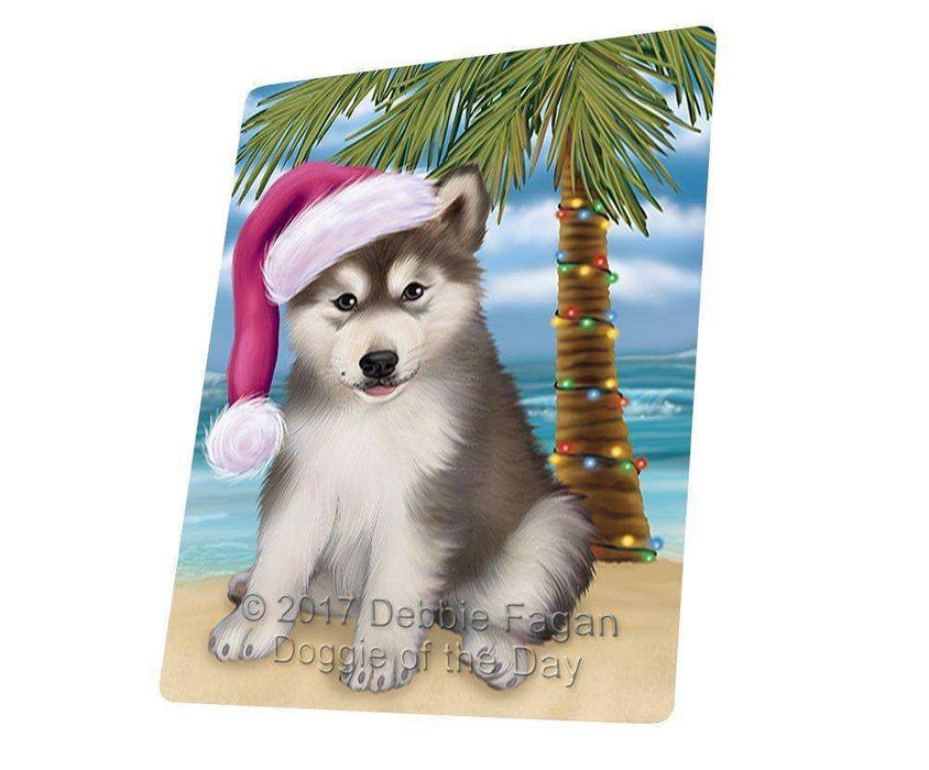 Summertime Happy Holidays Christmas Alaskan Malamute Dog On Tropical Island Beach Magnet Mini (3.5" x 2") d137