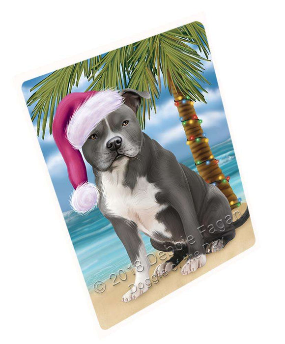 Summertime Happy Holidays Christmas American Staffordshire Terrier Dog on Tropical Island Beach Blanket BLNKT108075