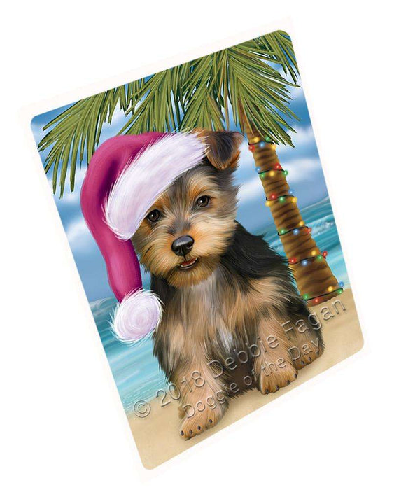 Summertime Happy Holidays Christmas Australian Terrier Dog on Tropical Island Beach Blanket BLNKT108138