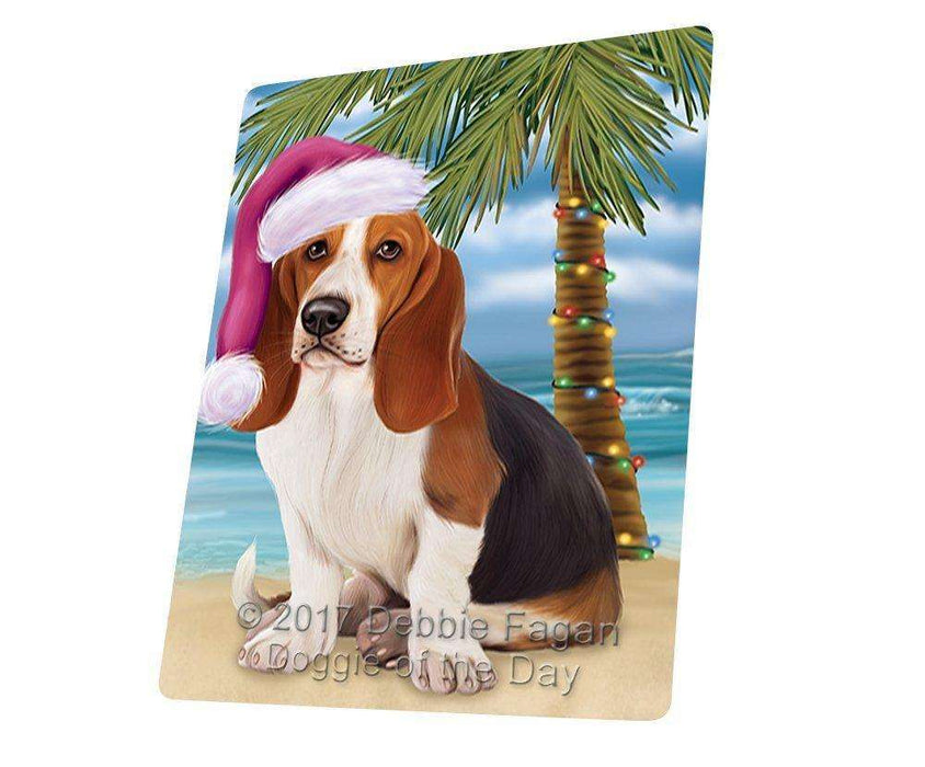 Summertime Happy Holidays Christmas Basset Hounds Dog On Tropical Island Beach Magnet Mini (3.5" x 2")