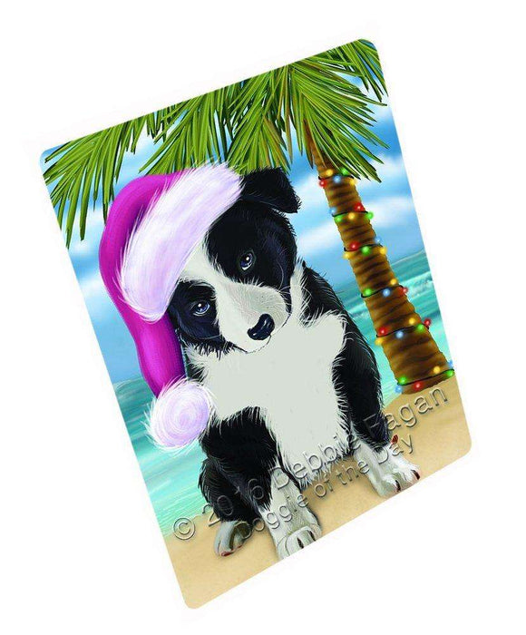 Summertime Happy Holidays Christmas Border Collie Dog On Tropical Island Beach Magnet Mini (3.5" x 2")