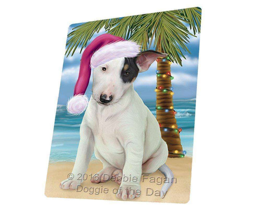 Summertime Happy Holidays Christmas Bull Terrier Dog On Tropical Island Beach Magnet Mini (3.5" x 2")