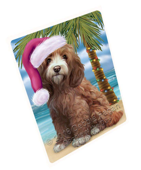 Summertime Happy Holidays Christmas Cockapoo Dog on Tropical Island Beach Cutting Board C68082