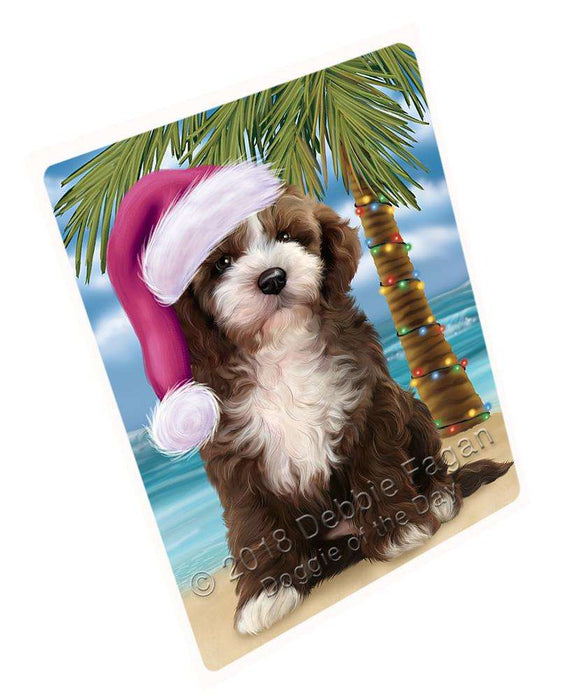 Summertime Happy Holidays Christmas Cockapoo Dog on Tropical Island Beach Cutting Board C68091