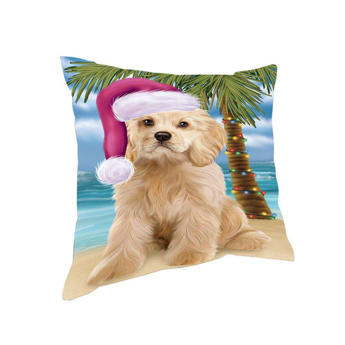 Summertime Happy Holidays Christmas Cocker Spaniel Dog on Tropical Island Beach Pillow PIL74832