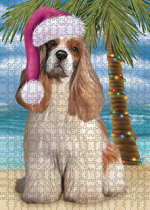 Summertime Happy Holidays Christmas Cocker Spaniel Dog on Tropical Island Beach Puzzle with Photo Tin PUZL85360