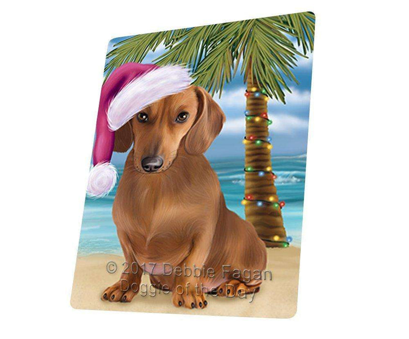 Summertime Happy Holidays Christmas Dachshund Dog On Tropical Island Beach Magnet Mini (3.5" x 2") D124