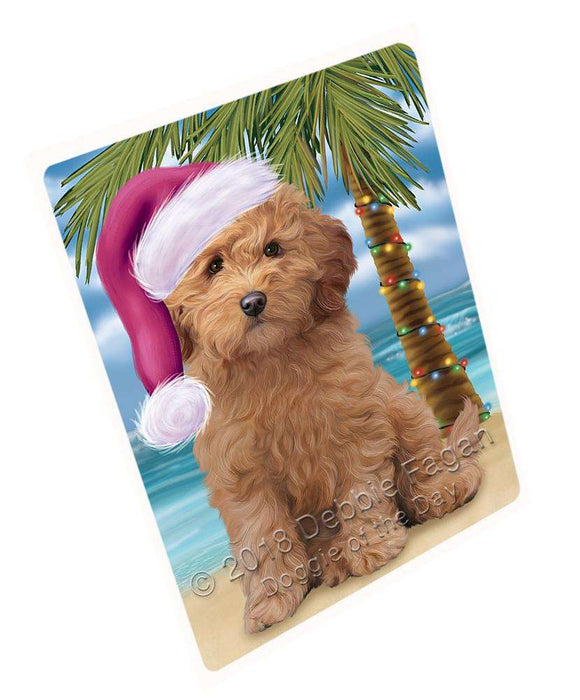 Summertime Happy Holidays Christmas Goldendoodle Dog on Tropical Island Beach Blanket BLNKT108372