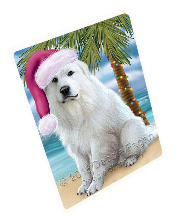 Summertime Happy Holidays Christmas Great Pyrenee Dog on Tropical Island Beach Blanket BLNKT108381