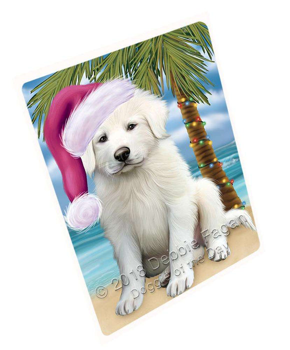 Summertime Happy Holidays Christmas Great Pyrenee Dog on Tropical Island Beach Blanket BLNKT108390