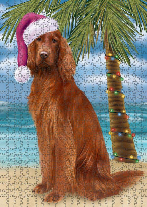 Summertime Happy Holidays Christmas Irish Setter Dog on Tropical Island Beach Puzzle with Photo Tin PUZL85412