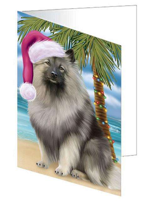 Summertime Happy Holidays Christmas Keeshond Dog on Tropical Island Beach Handmade Artwork Assorted Pets Greeting Cards and Note Cards with Envelopes for All Occasions and Holiday Seasons GCD67727