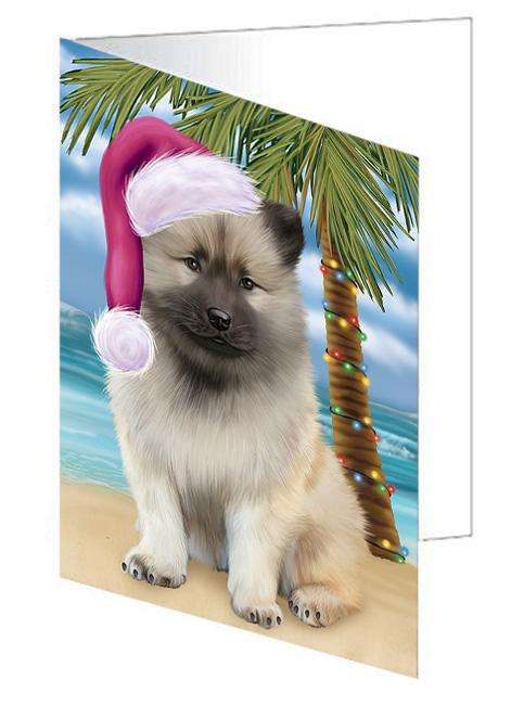 Summertime Happy Holidays Christmas Keeshond Dog on Tropical Island Beach Handmade Artwork Assorted Pets Greeting Cards and Note Cards with Envelopes for All Occasions and Holiday Seasons GCD67730