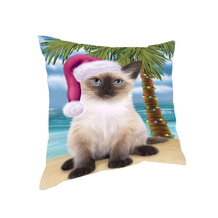 Summertime Happy Holidays Christmas Siamese Cat on Tropical Island Beach Pillow PIL74944