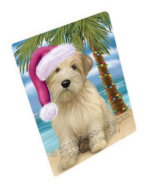 Summertime Happy Holidays Christmas Wheaten Terrier Dog on Tropical Island Beach Blanket BLNKT108705