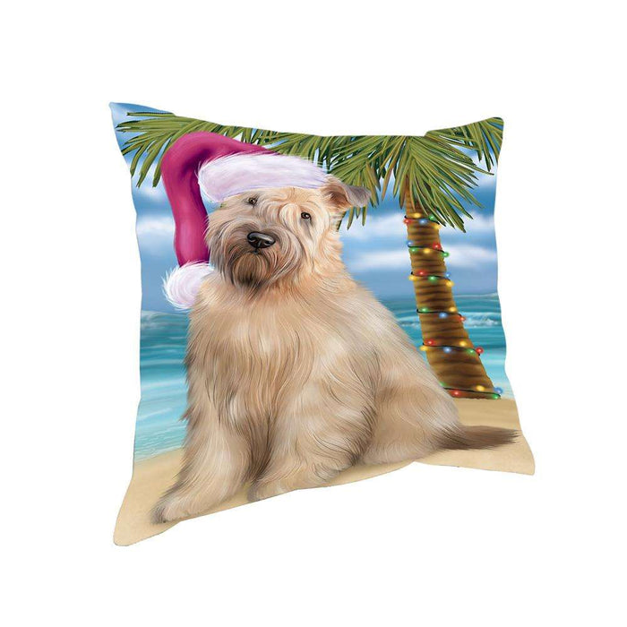Summertime Happy Holidays Christmas Wheaten Terrier Dog on Tropical Island Beach Pillow PIL74996