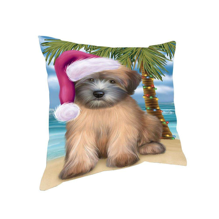 Summertime Happy Holidays Christmas Wheaten Terrier Dog on Tropical Island Beach Pillow PIL75000