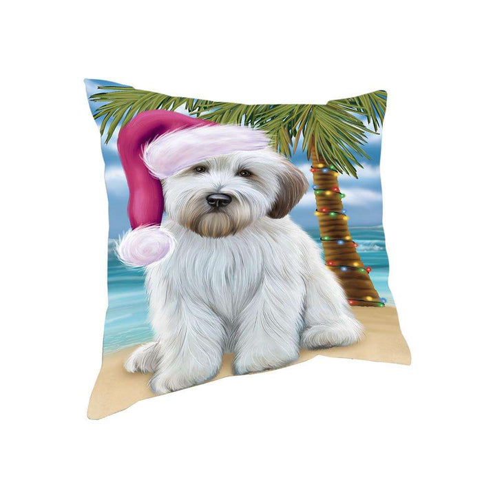 Summertime Happy Holidays Christmas Wheaten Terrier Dog on Tropical Island Beach Pillow PIL75004